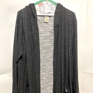 Gray long sleeve hooded sweatshirt with pockets